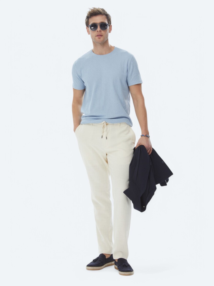 Ecru Weaving Jogging Fit Casual 100% Cotton Trousers - 1