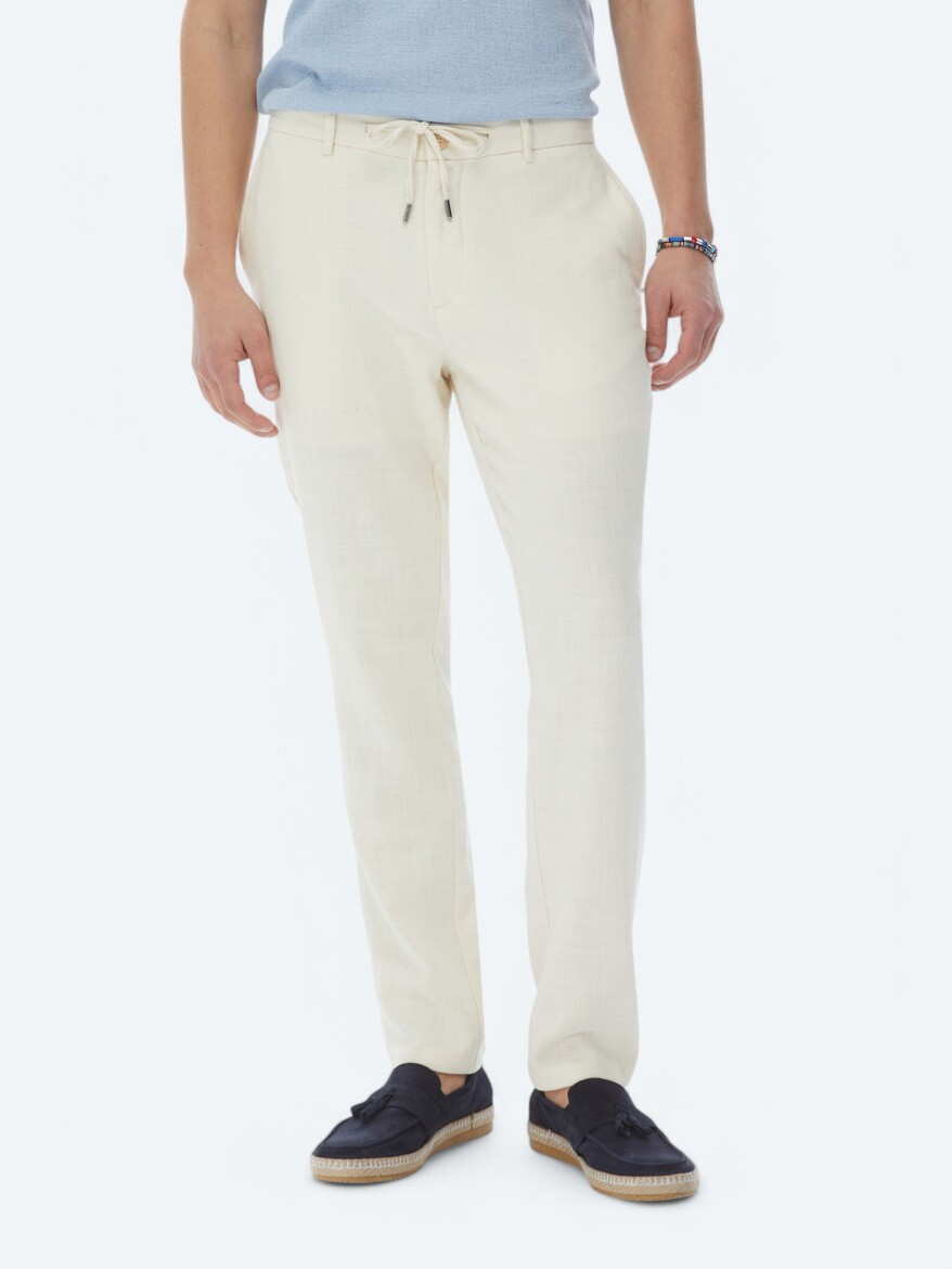 Ecru Weaving Jogging Fit Casual 100% Cotton Trousers - 2