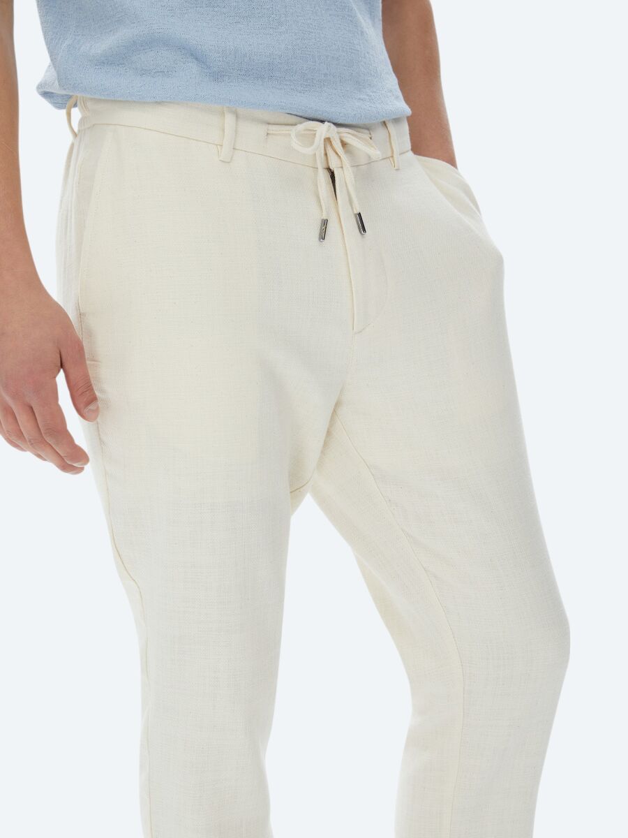 Ecru Weaving Jogging Fit Casual 100% Cotton Trousers - 3