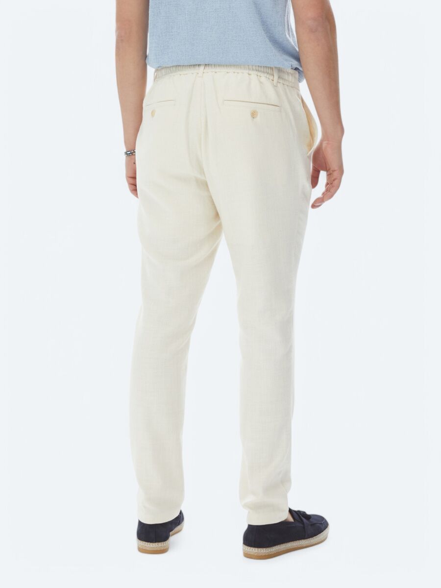 Ecru Weaving Jogging Fit Casual 100% Cotton Trousers - 5