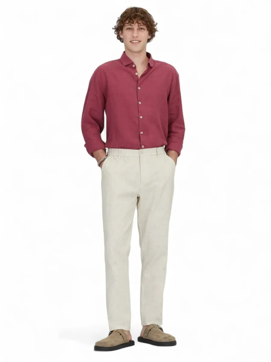 Ecru Weaving Jogging Fit Casual Cotton Blended Trousers - 1