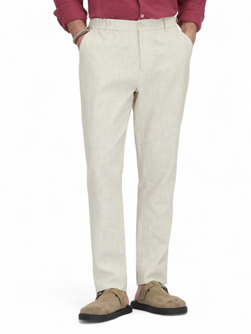 Ecru Weaving Jogging Fit Casual Cotton Blended Trousers - 2