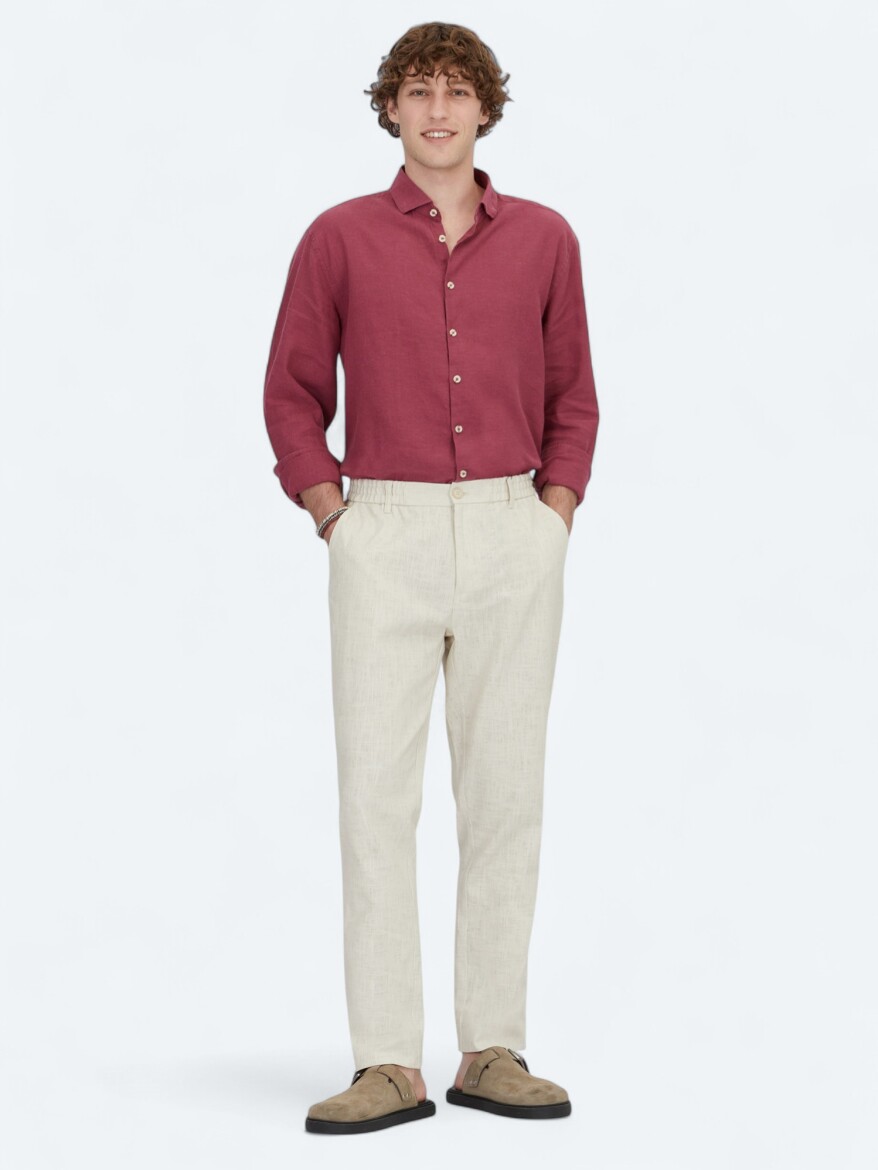 Ecru Weaving Jogging Fit Casual Cotton Blended Trousers - 1