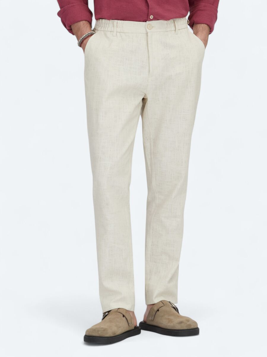 Ecru Weaving Jogging Fit Casual Cotton Blended Trousers - 2