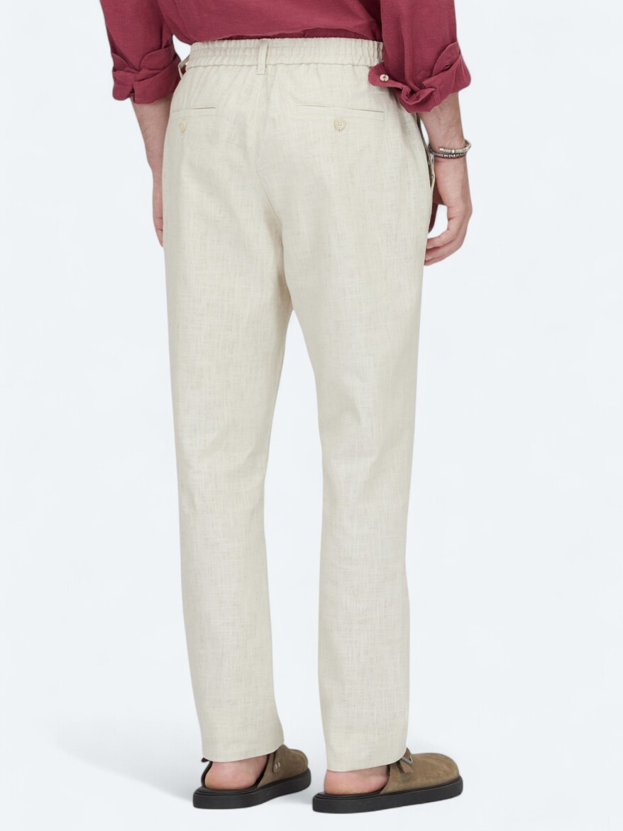 Ecru Weaving Jogging Fit Casual Cotton Blended Trousers - 4