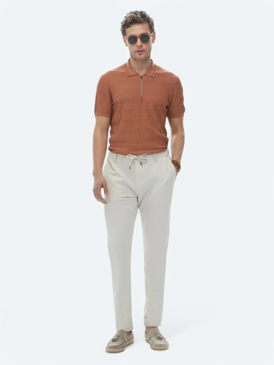 Ecru Weaving Jogging Fit Casual Trousers - 1