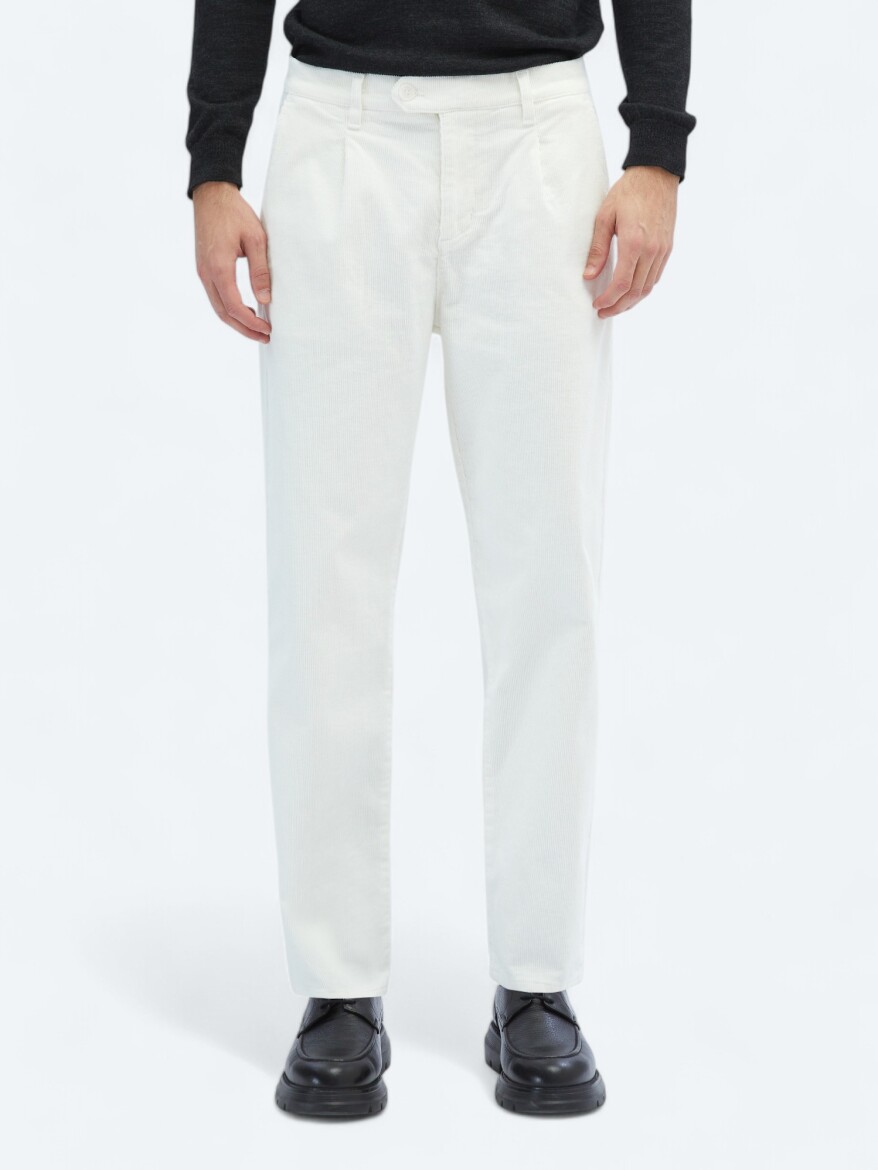 Ecru Weaving Loose Fit Casual Cotton Blended Trousers - KİP