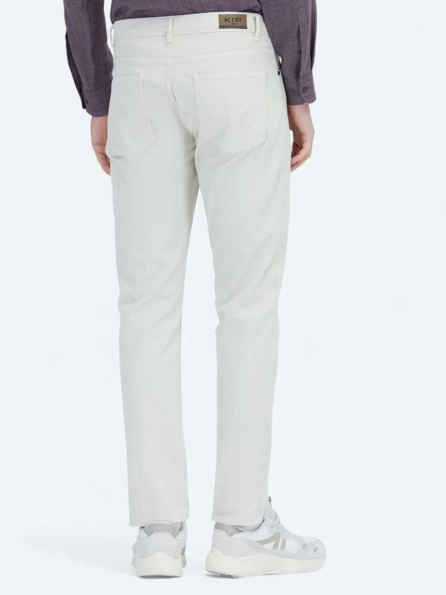 Ecru Weaving Slim Fit Casual Cotton Blended Trousers - 4