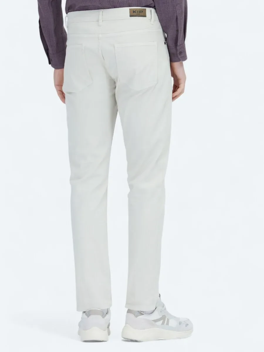 Ecru Weaving Slim Fit Casual Cotton Blended Trousers - 4