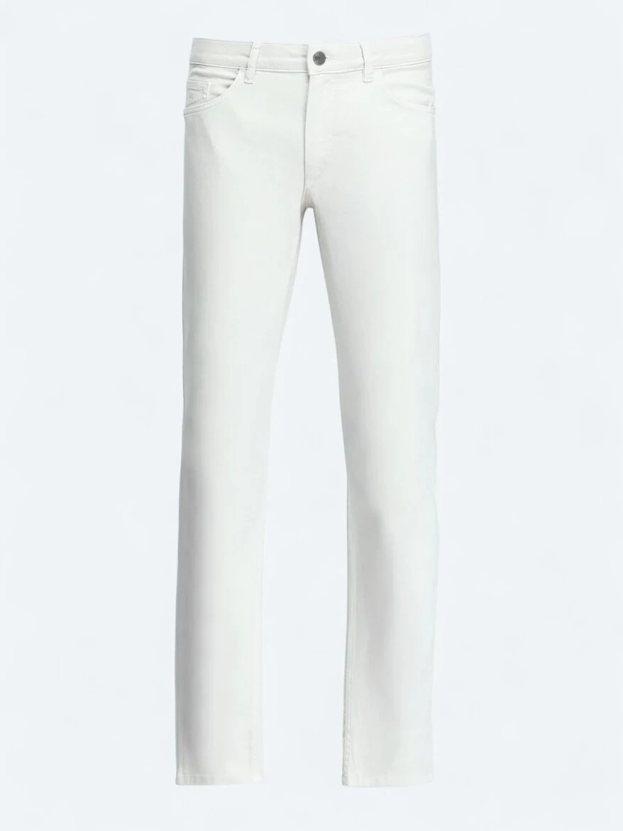 Ecru Weaving Slim Fit Casual Cotton Blended Trousers - 5