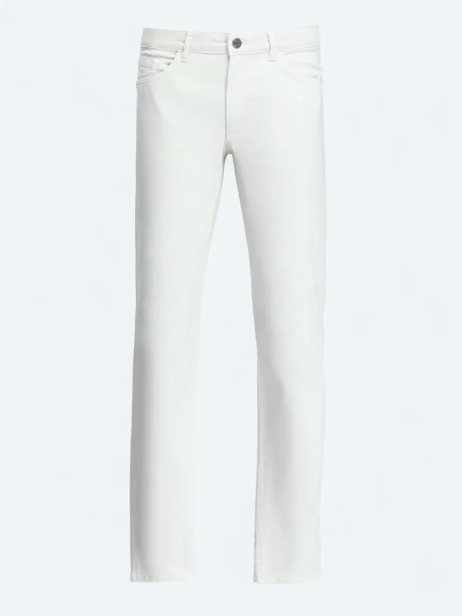 Ecru Weaving Slim Fit Casual Cotton Blended Trousers - 5