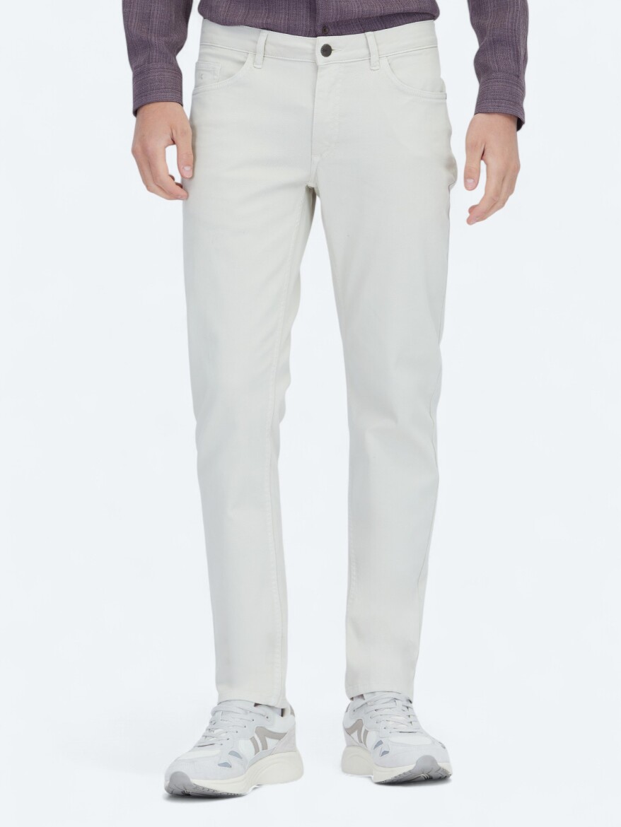 Ecru Weaving Slim Fit Casual Cotton Blended Trousers - 2