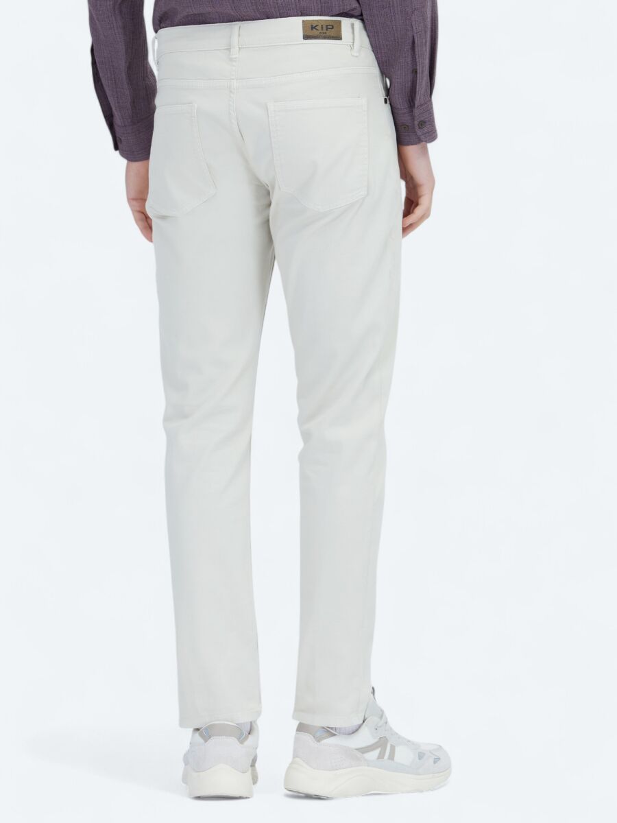 Ecru Weaving Slim Fit Casual Cotton Blended Trousers - 4