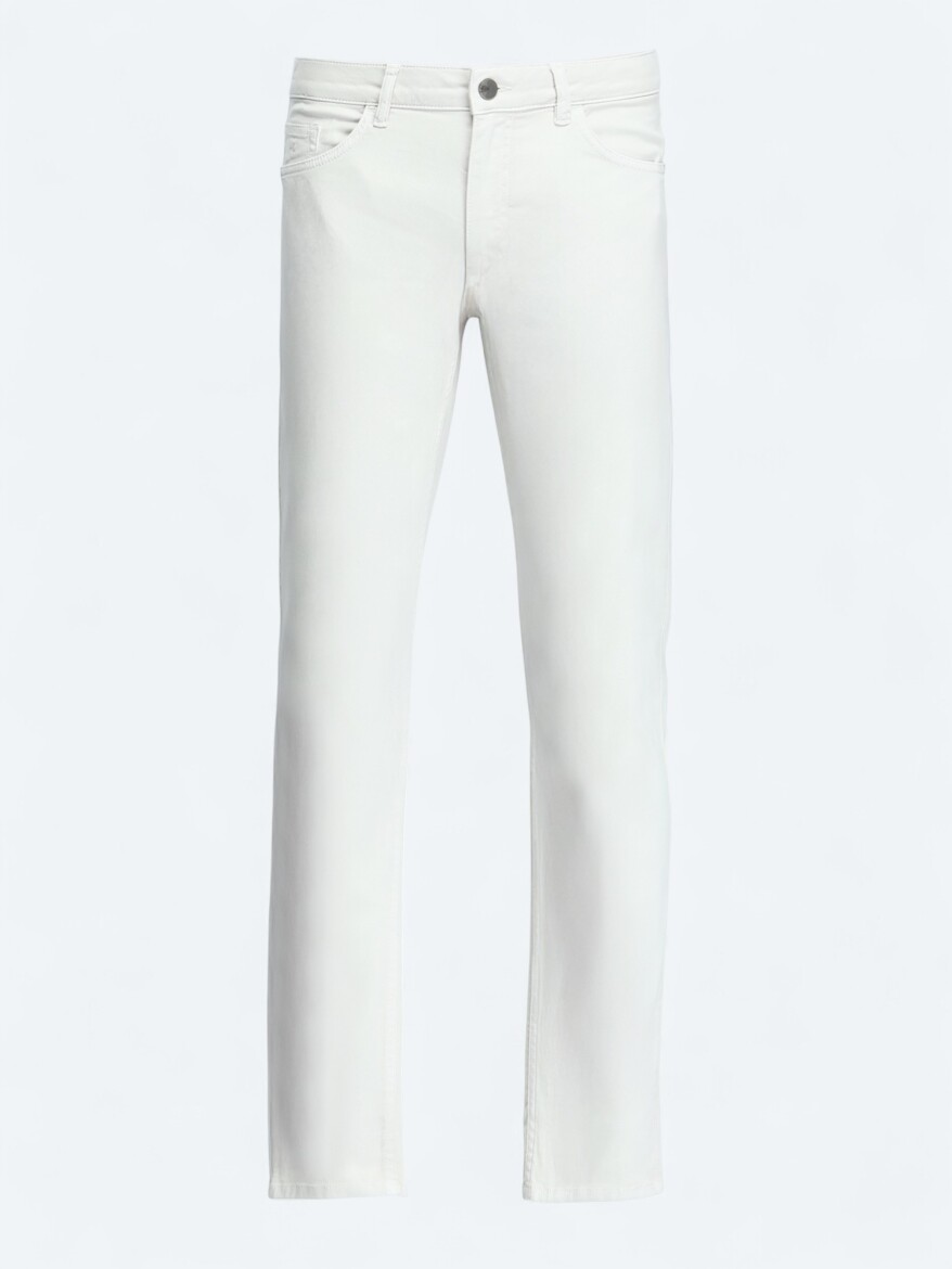 Ecru Weaving Slim Fit Casual Cotton Blended Trousers - 5