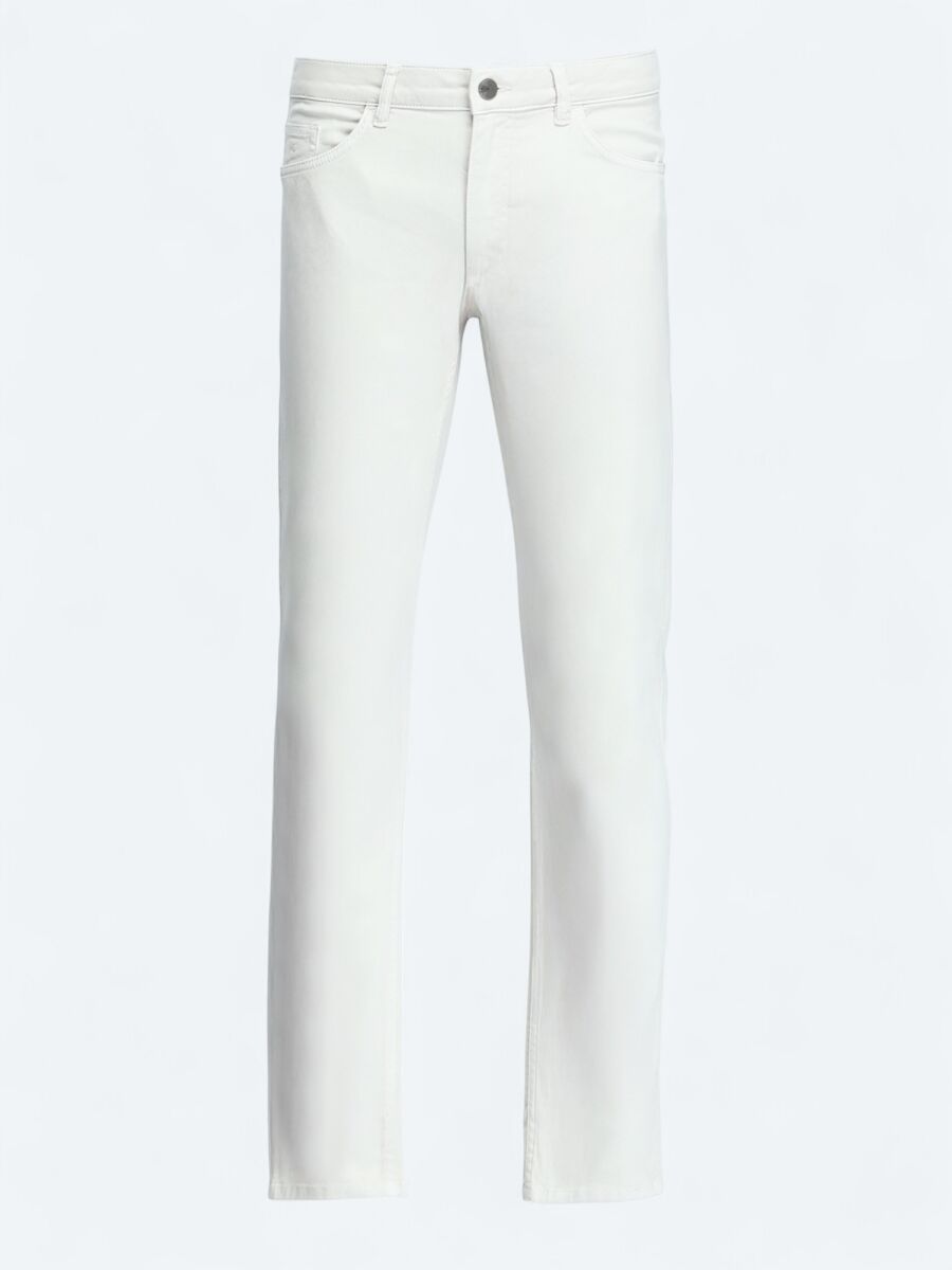 Ecru Weaving Slim Fit Casual Cotton Blended Trousers - 5