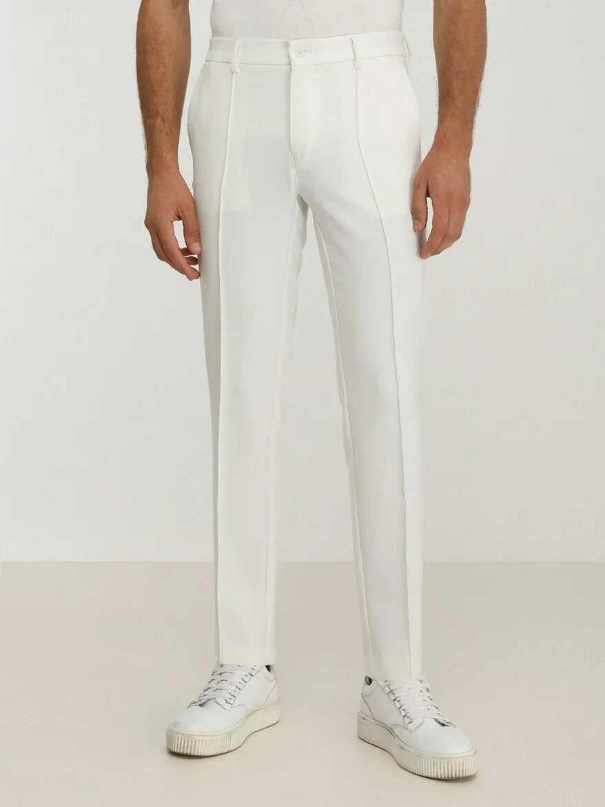 Ecru Weaving Slim Fit Casual Trousers - 1