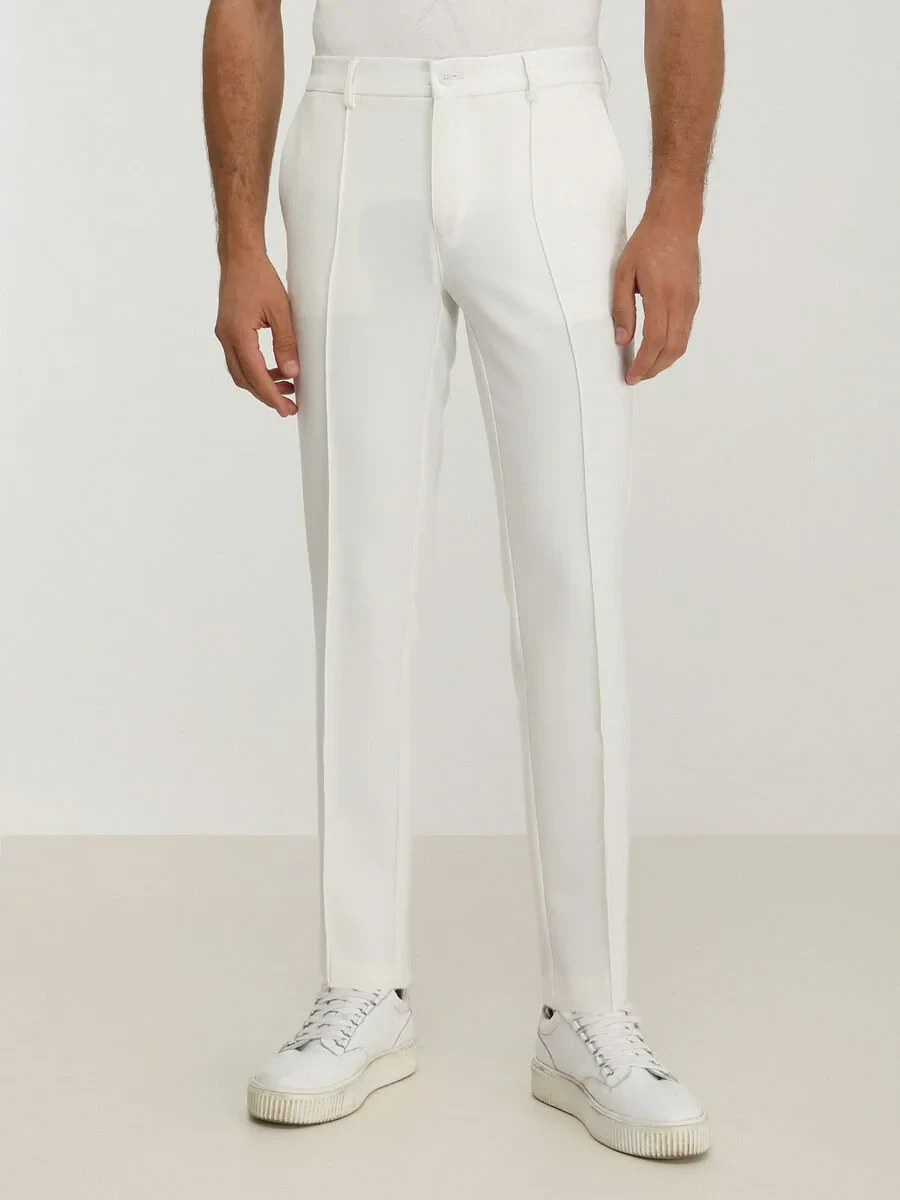 Ecru Weaving Slim Fit Casual Trousers - 1