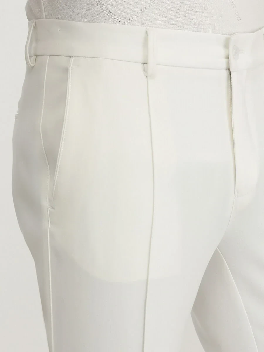 Ecru Weaving Slim Fit Casual Trousers - 3