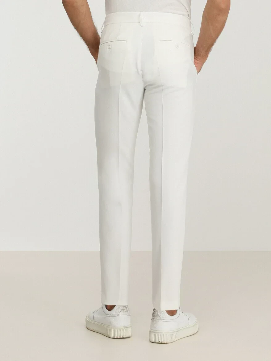 Ecru Weaving Slim Fit Casual Trousers - 4