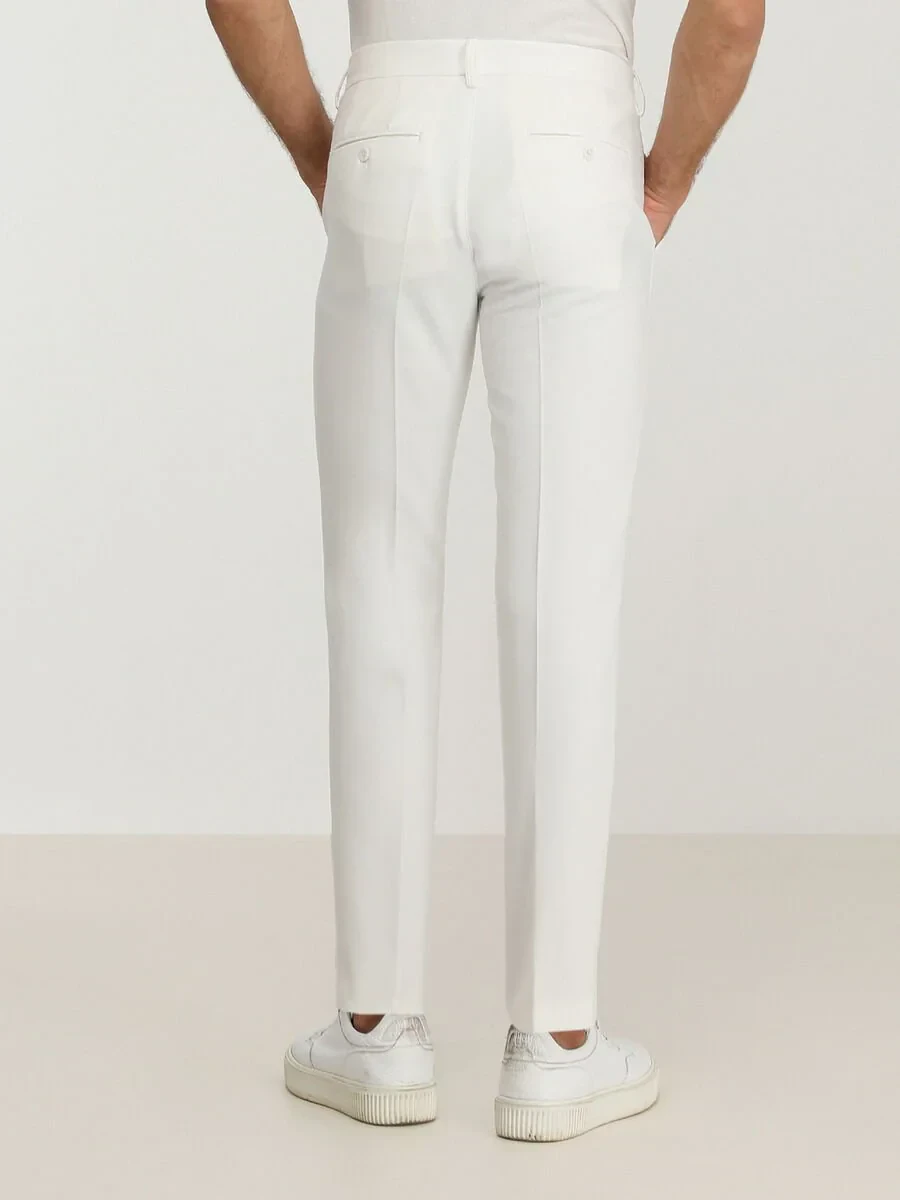 Ecru Weaving Slim Fit Casual Trousers - 4