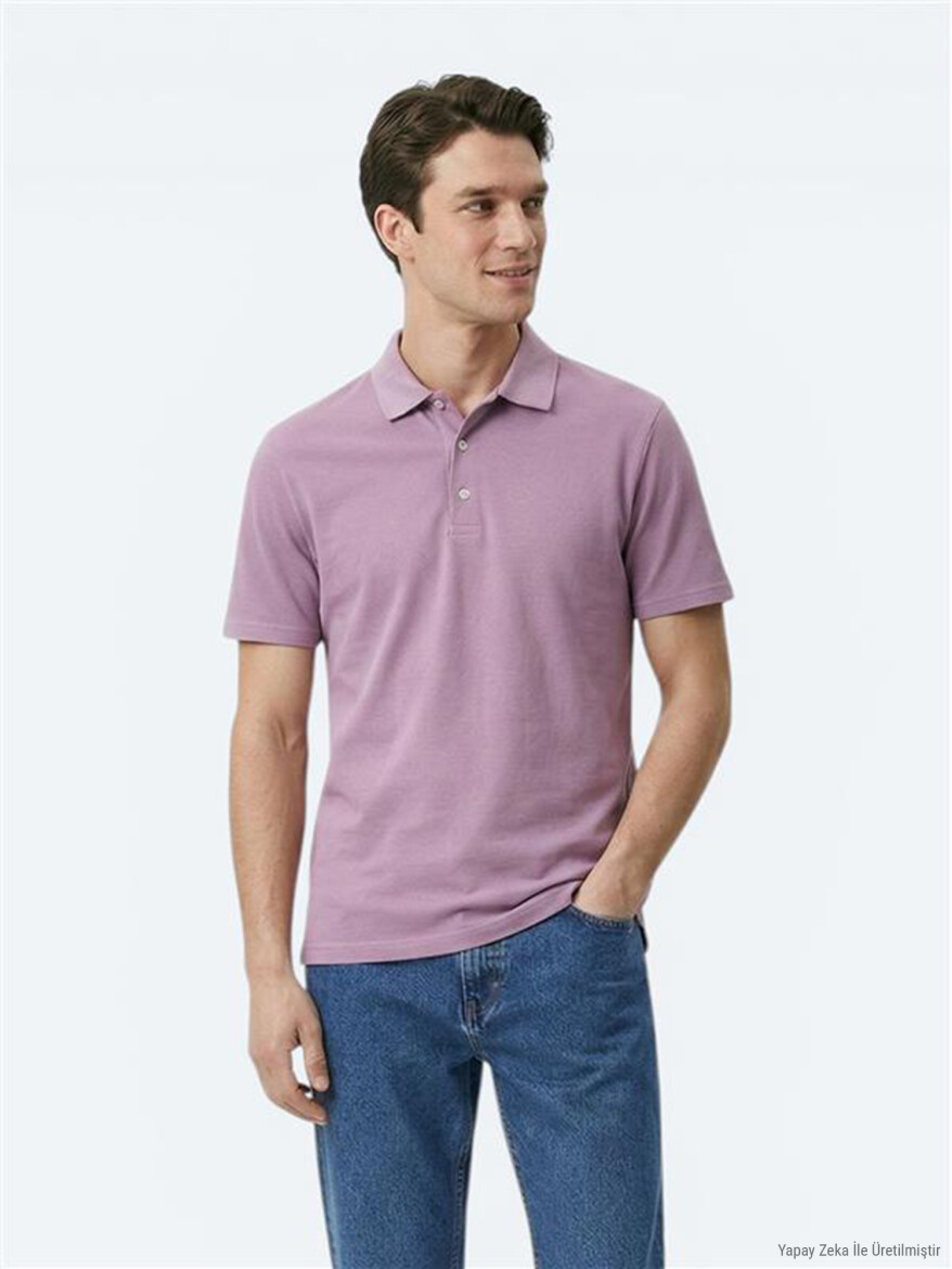 Eflatun Düz Polo Yaka %100 Pamuk T-Shirt - KİP