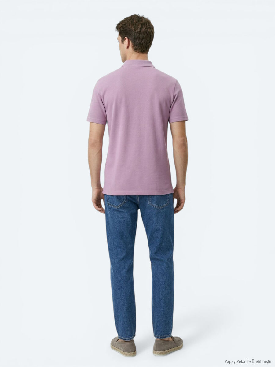 Eflatun Düz Polo Yaka %100 Pamuk T-Shirt - 6