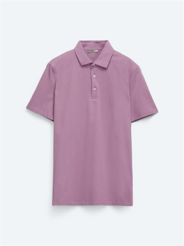 Eflatun Düz Polo Yaka %100 Pamuk T-Shirt - 7
