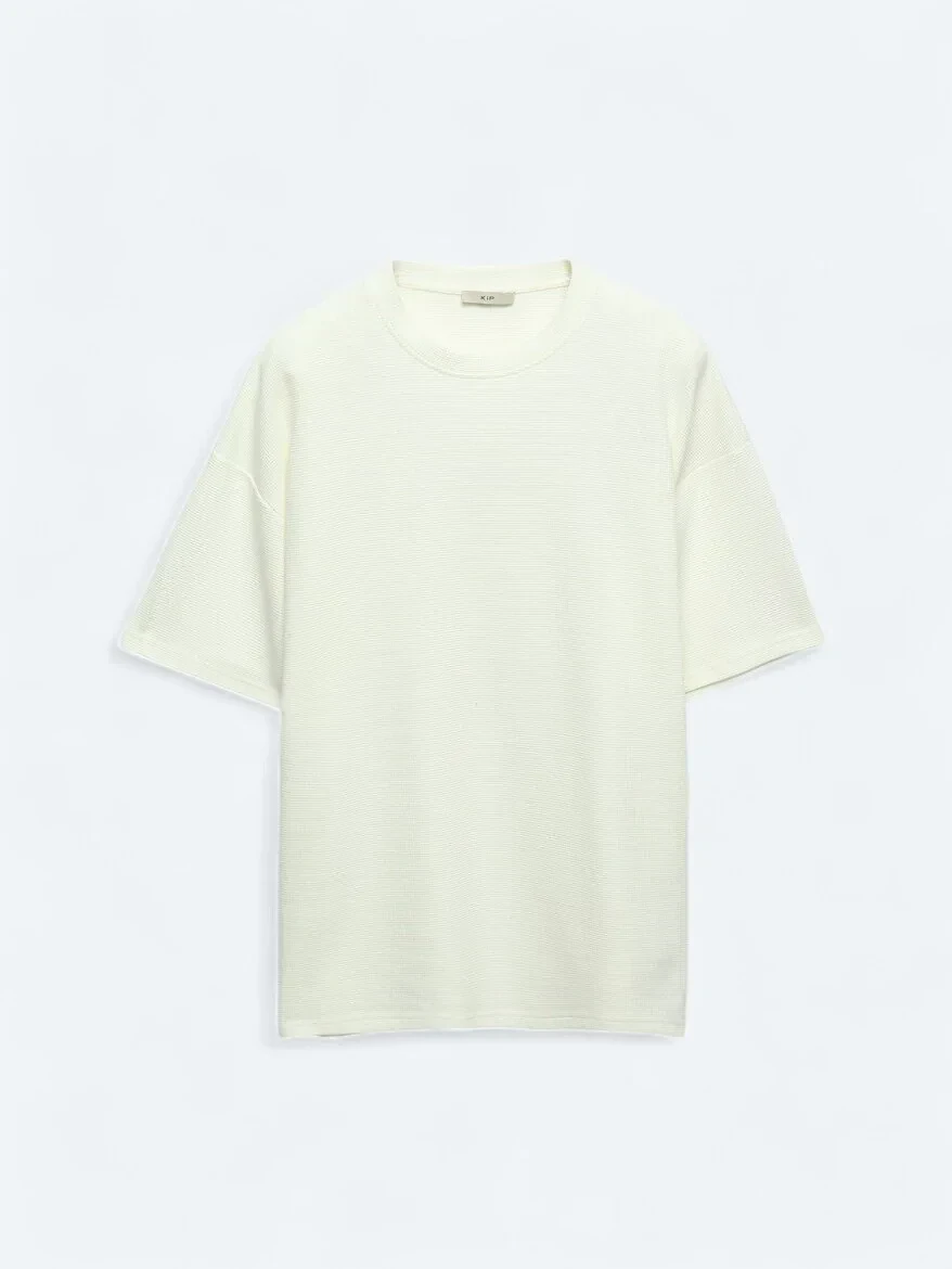Ekru Bisiklet Yaka %100 Pamuk T-Shirt - 6