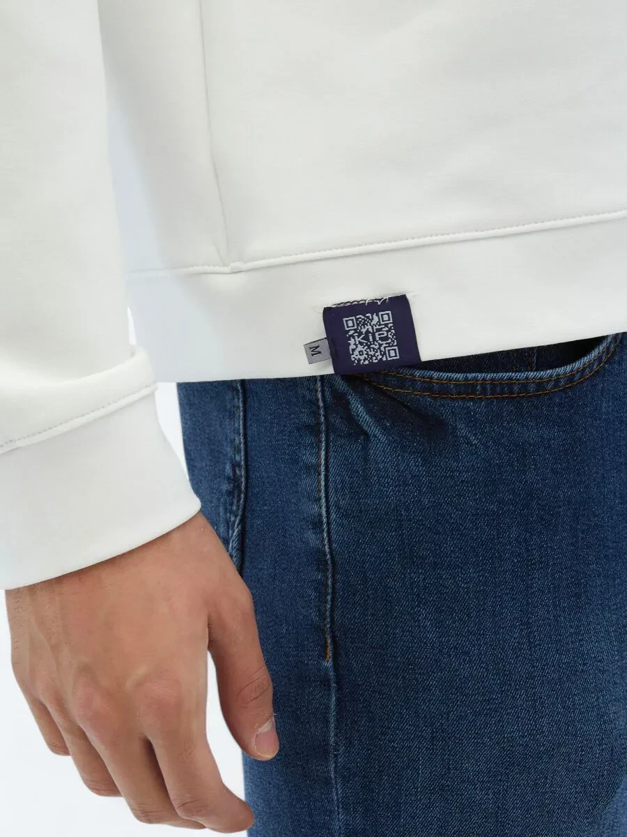 Ekru Bisiklet Yaka Baskılı Çift Taraflı Sweatshırt - 8