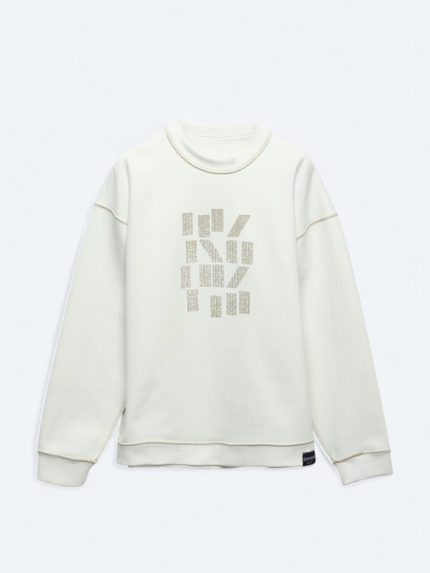 Ekru Bisiklet Yaka Baskılı Çift Taraflı Sweatshırt - 12
