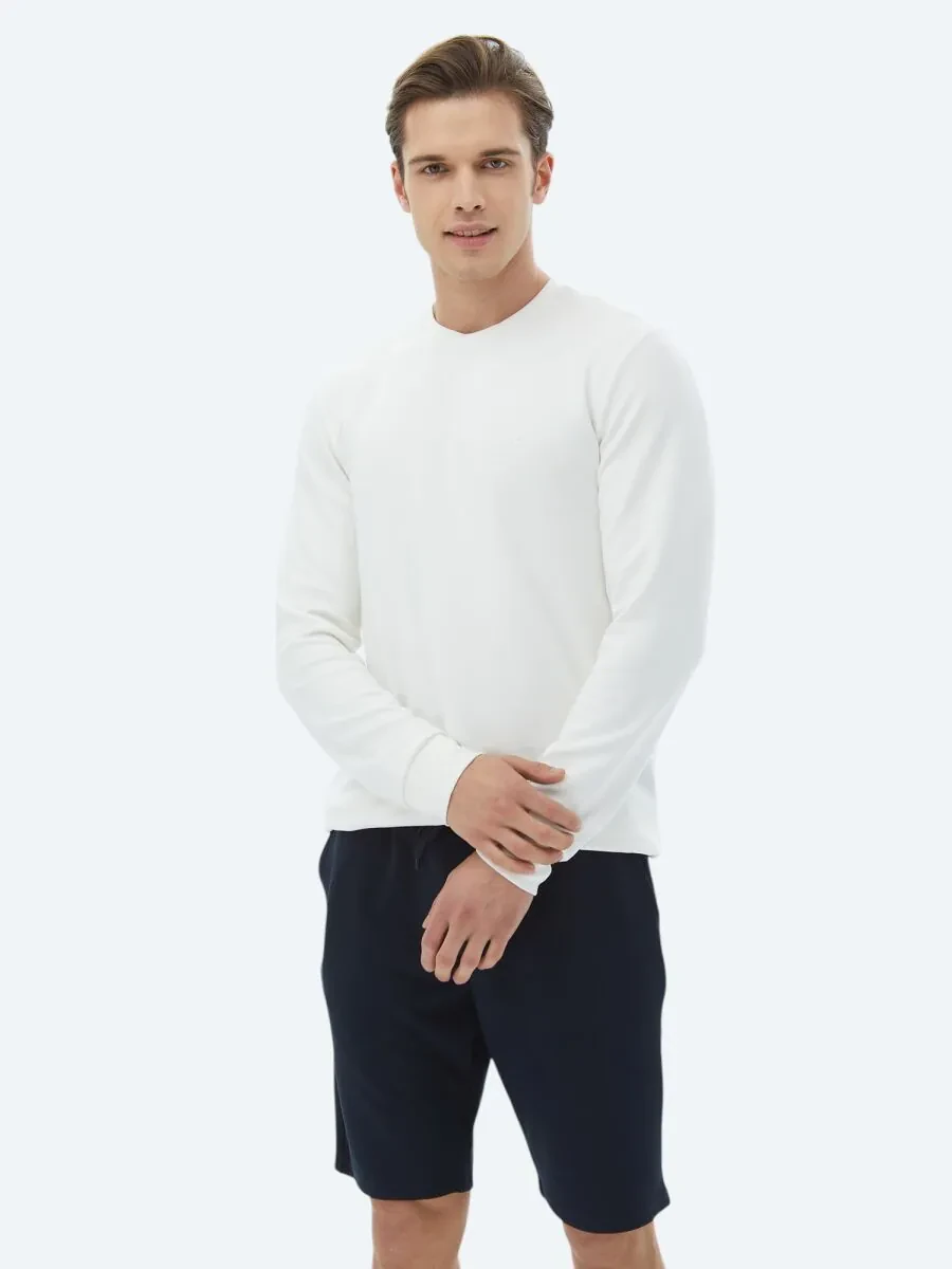 Ekru Bisiklet Yaka Baskılı Sweatshırt - 6