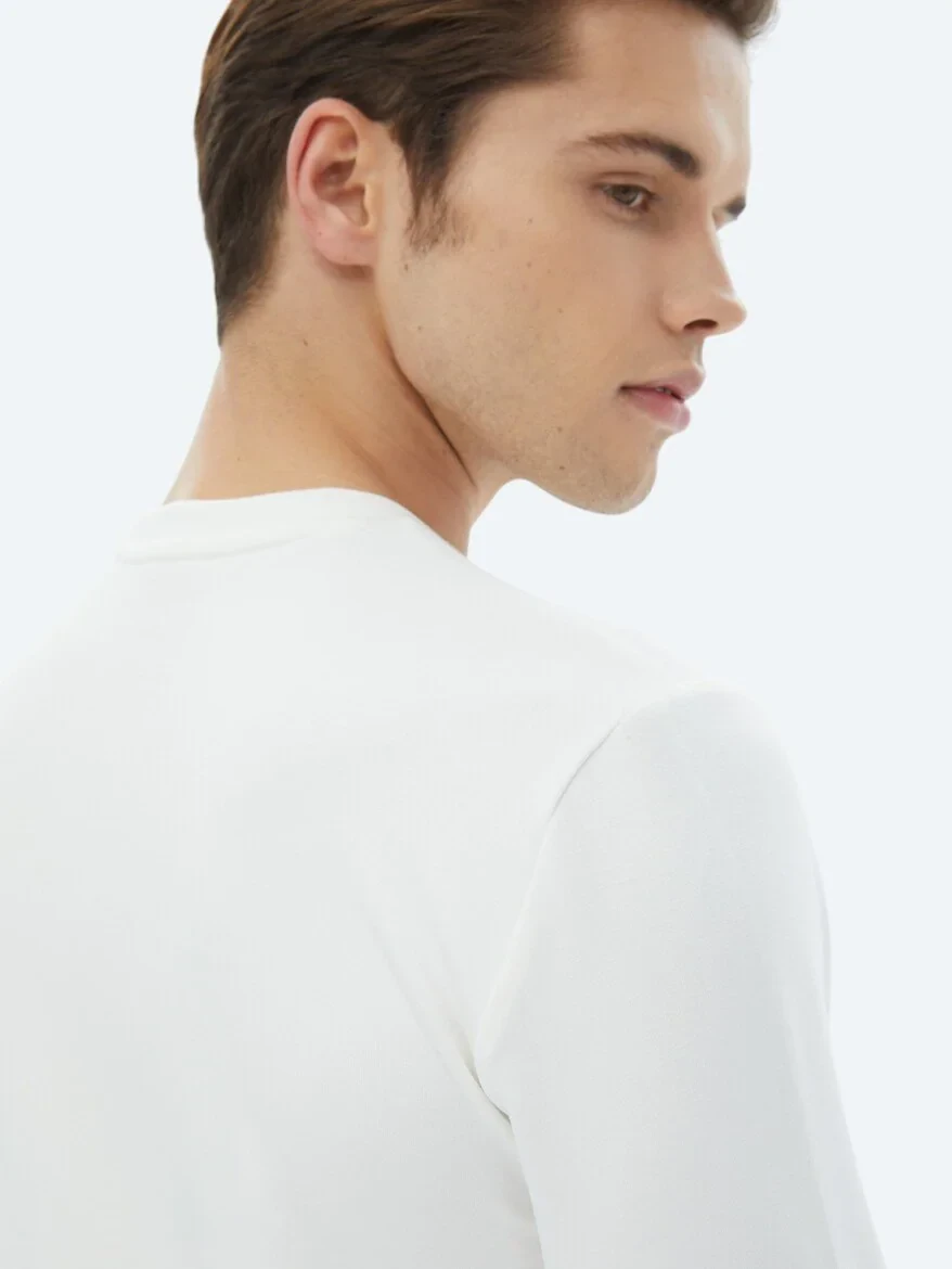 Ekru Bisiklet Yaka Baskılı Sweatshırt - 8