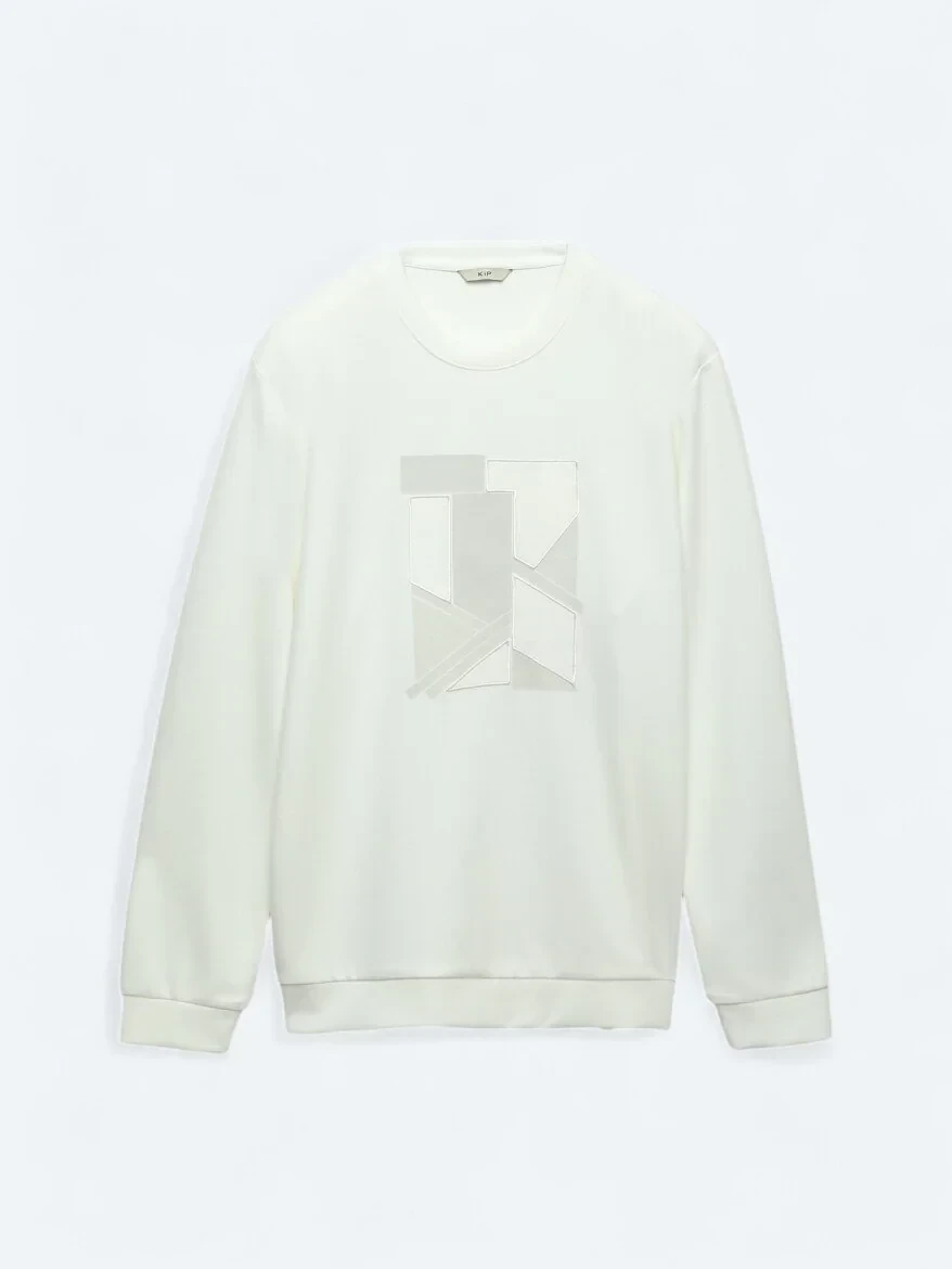 Ekru Bisiklet Yaka Baskılı Sweatshırt - 6