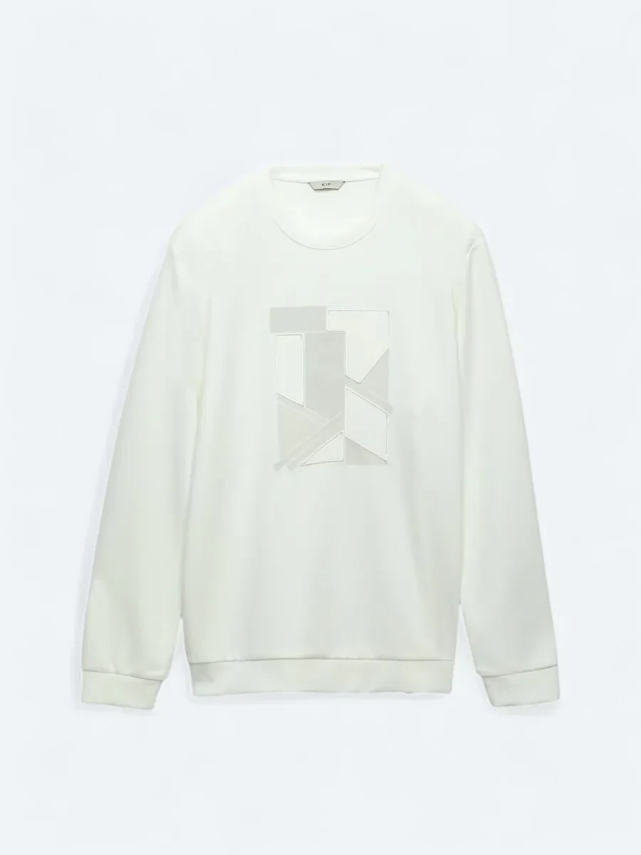 Ekru Bisiklet Yaka Baskılı Sweatshırt - 6