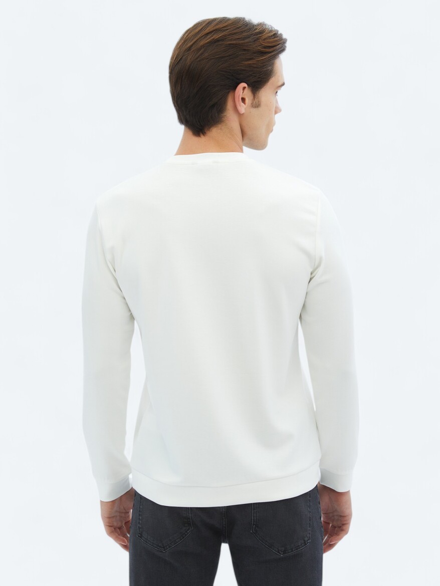 Ekru Bisiklet Yaka Baskılı Sweatshırt - 5