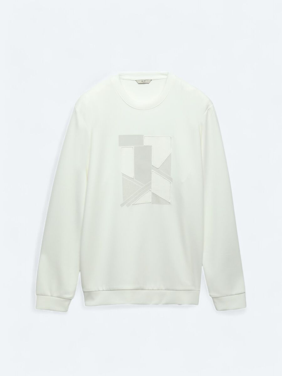 Ekru Bisiklet Yaka Baskılı Sweatshırt - 6