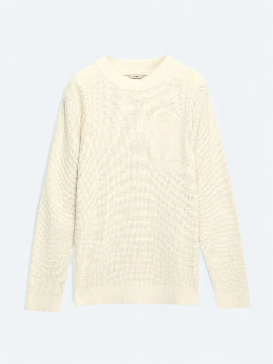 Ekru Bisiklet Yaka Jakarlı Triko Kazak - 1