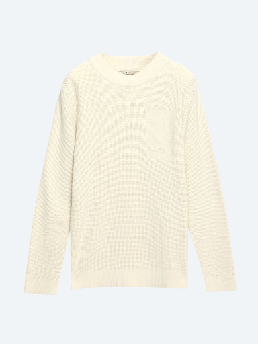 Ekru Bisiklet Yaka Jakarlı Triko Kazak - 5