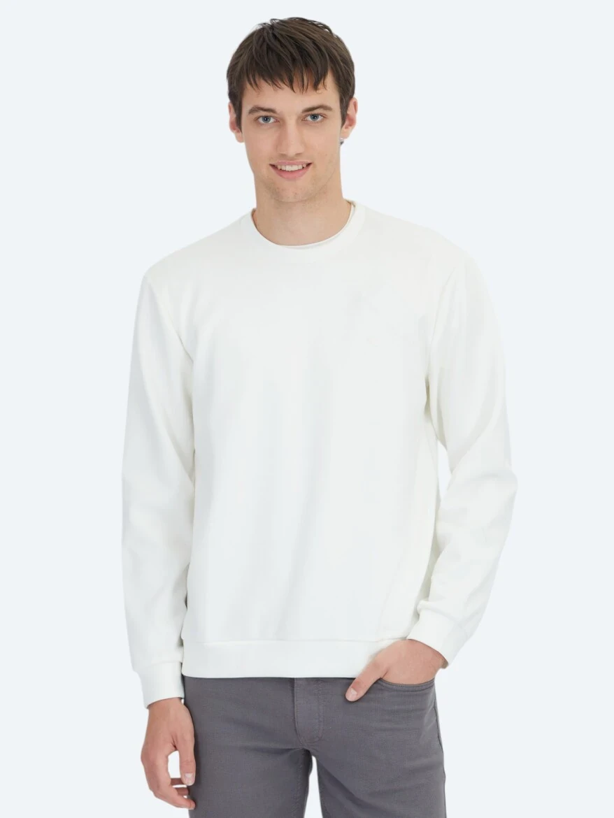 Ekru Bisiklet Yaka Sweatshırt - 1