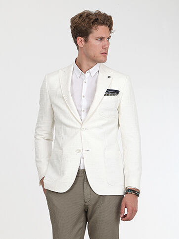 Ekru Desenli Modern Fit Pamuk Karışımlı Ceket - 1