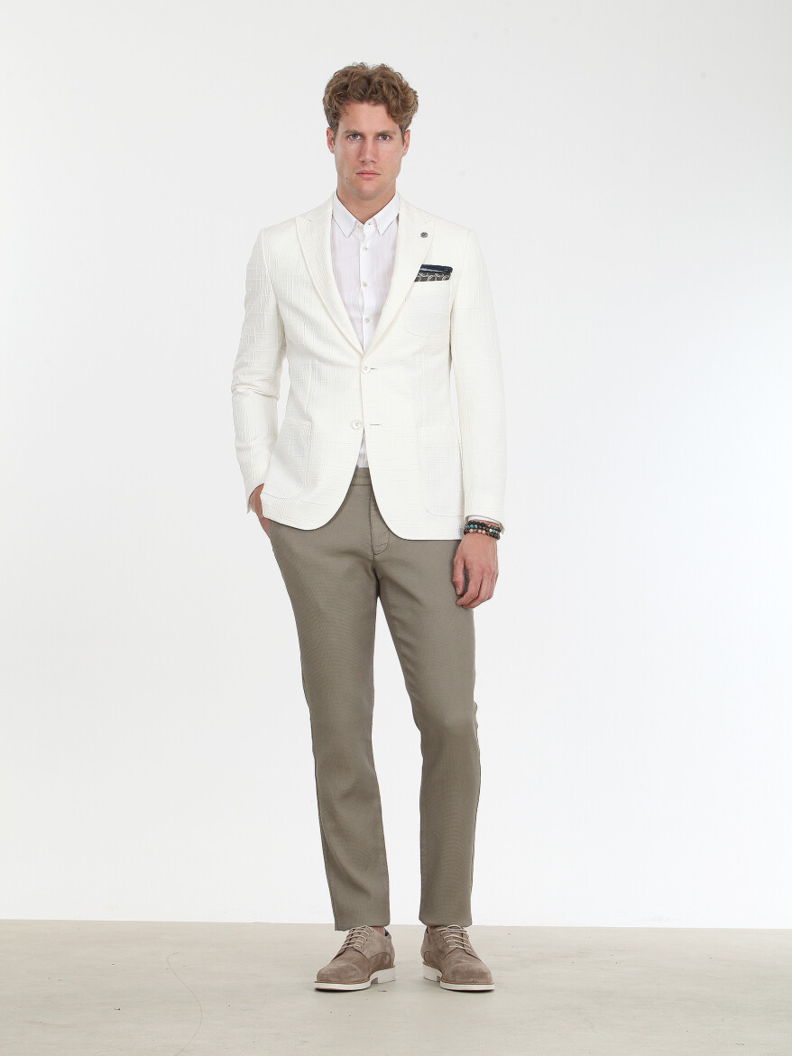Ekru Desenli Modern Fit Pamuk Karışımlı Ceket - 2