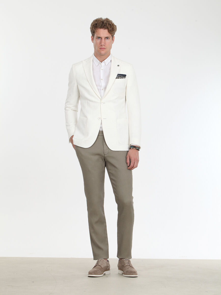 Ekru Desenli Modern Fit Pamuk Karışımlı Ceket - 2