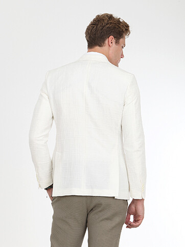 Ekru Desenli Modern Fit Pamuk Karışımlı Ceket - 3