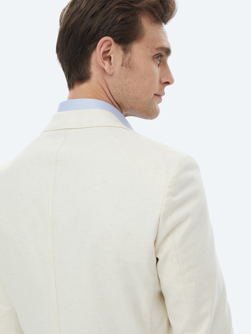 Ekru Desenli Modern Fit Pamuk Karışımlı Takım Elbise - 10