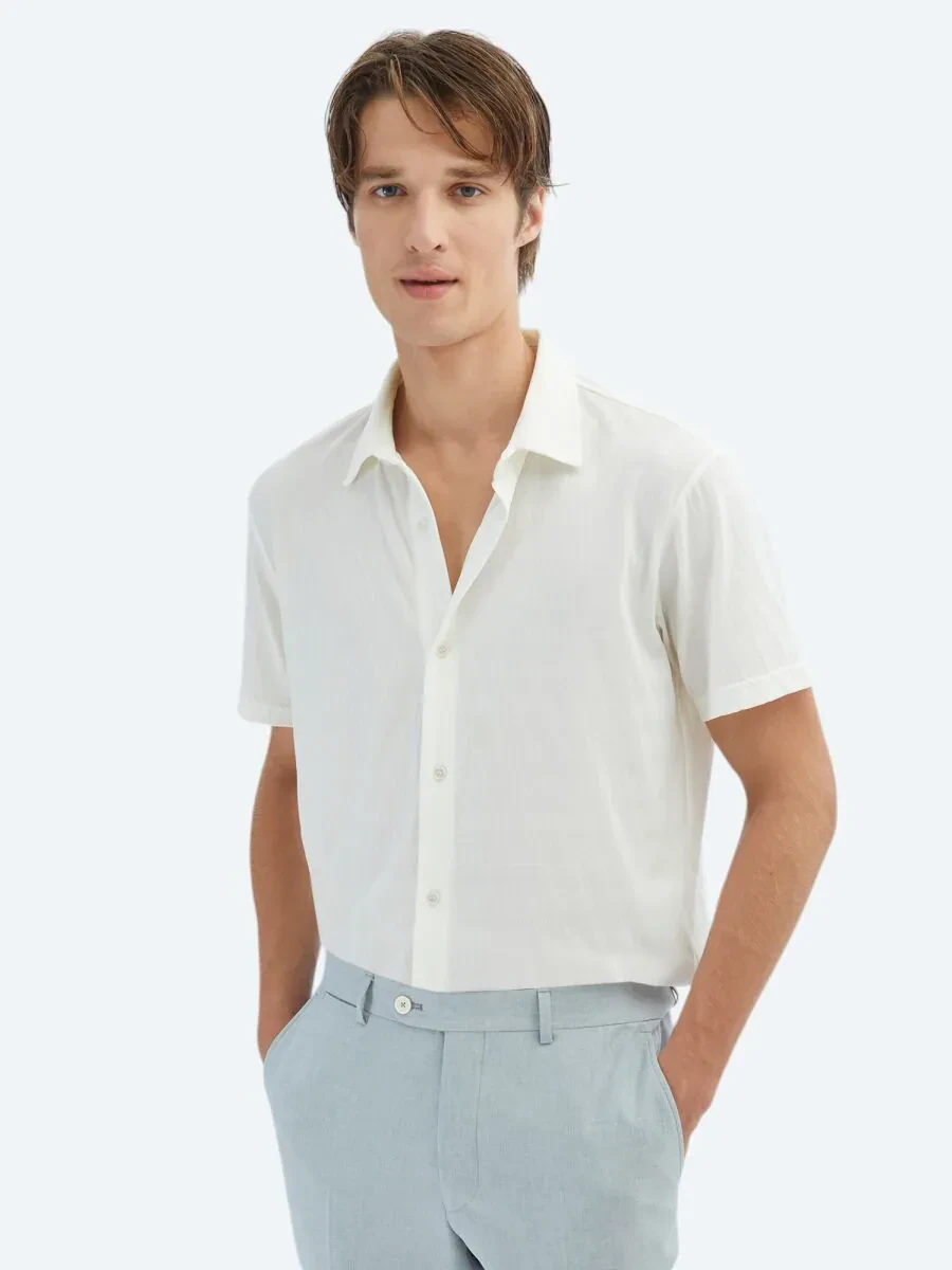 Ekru Desenli Regular Fit Casual Gömlek - 1