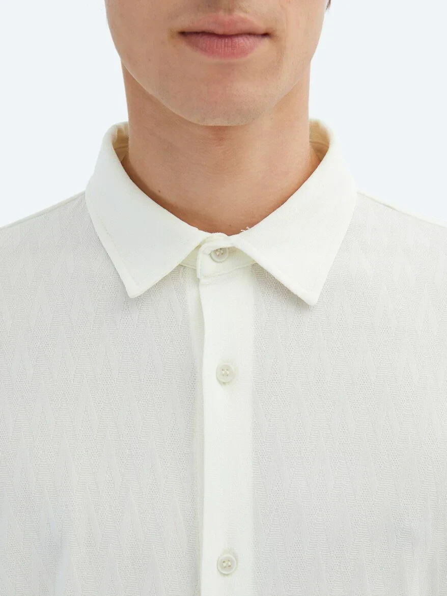 Ekru Desenli Regular Fit Casual Gömlek - 5