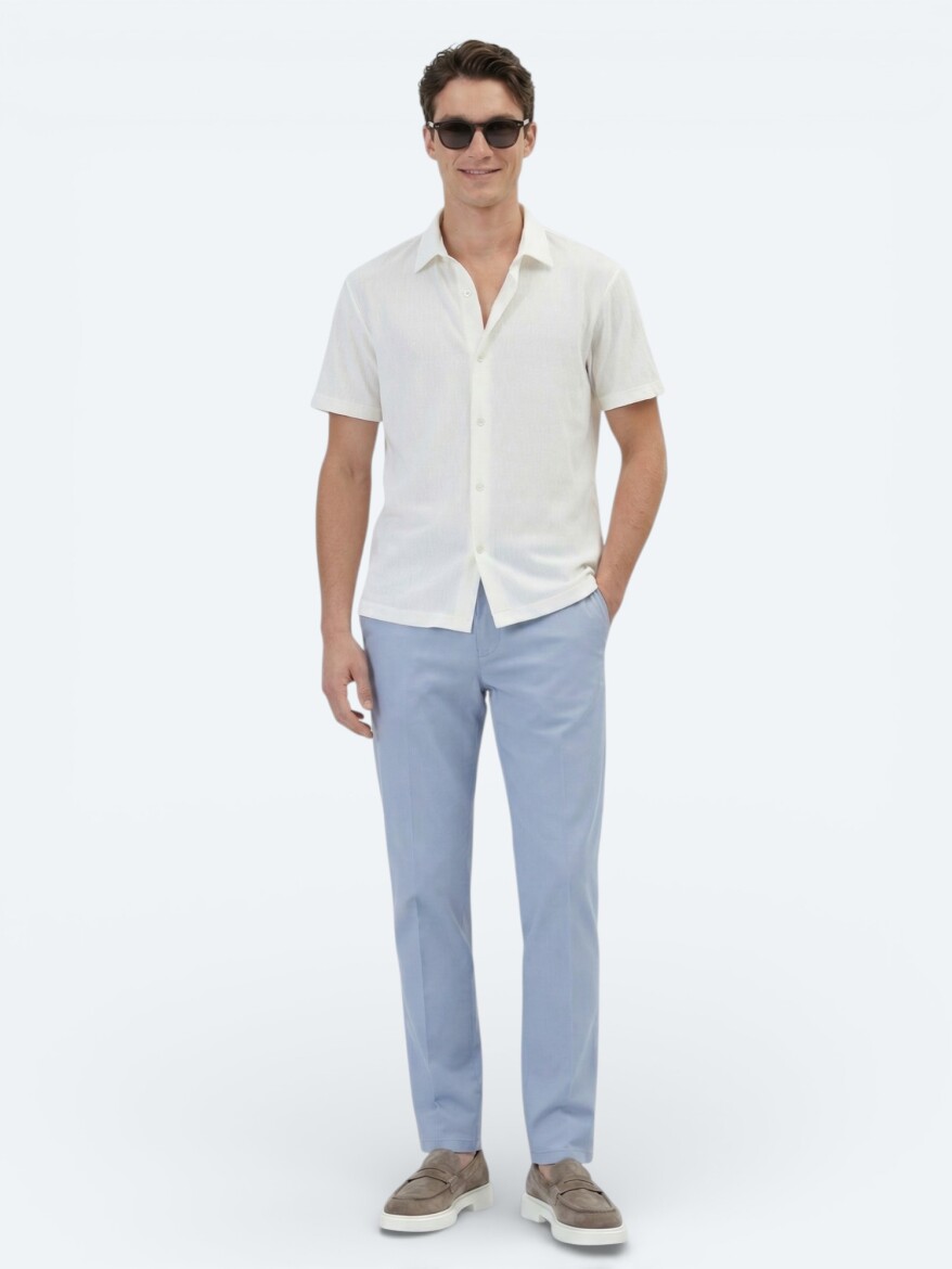 Ekru Desenli Regular Fit Kısa Casual Gömlek - 4