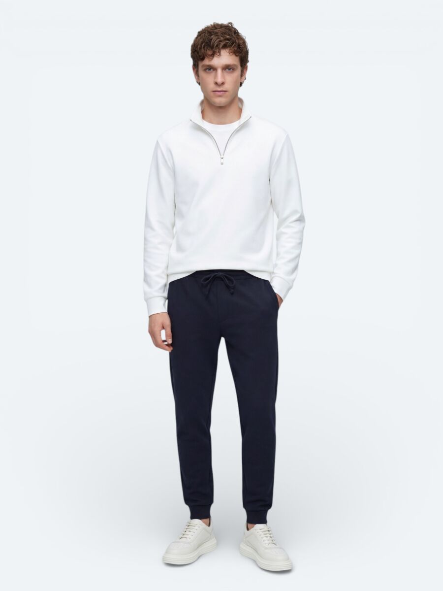 Ekru Dik Yaka Düz Sweatshırt - 3