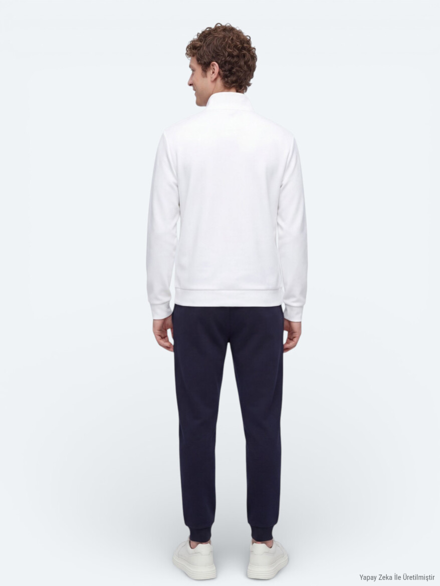 Ekru Dik Yaka Düz Sweatshırt - 5
