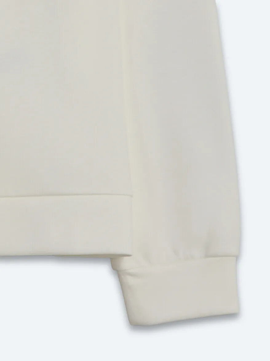 Ekru Dik Yaka Düz Sweatshırt - 11